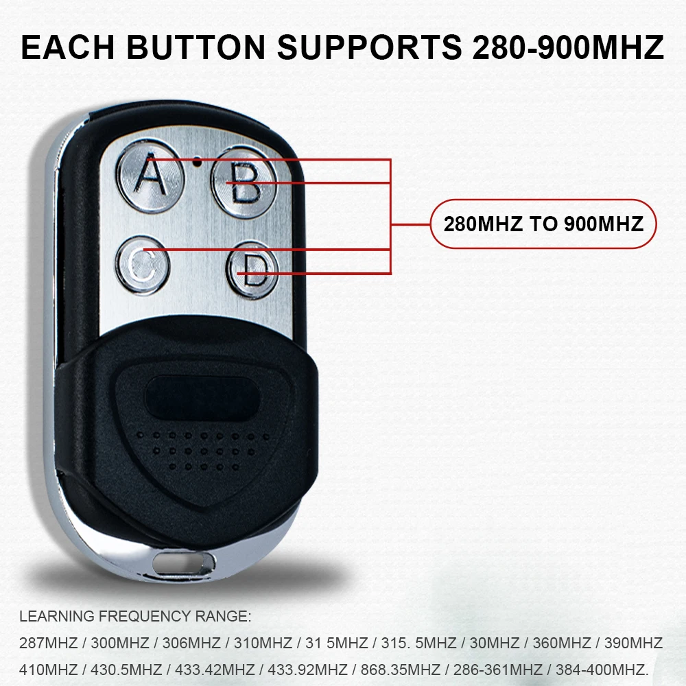 Multi Frequency Remote Control Garage Door Opener Clone 280-868MHz 433 868 Fixed Code Rolling Code Gate Keychain