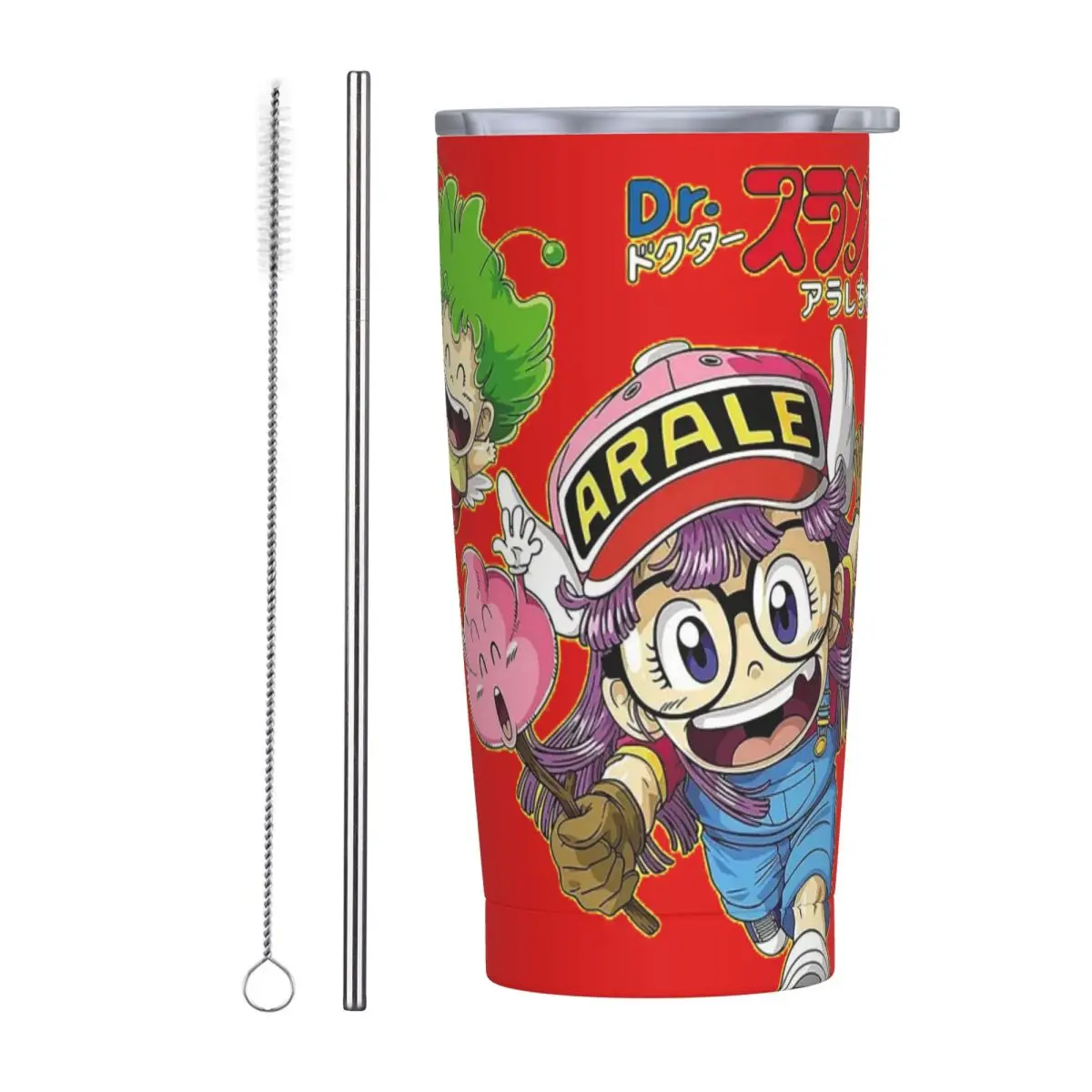 Cute Dr.Slump Robot Girl Arale Hoyoyo Stainless Steel Tumbler Vacuum Insulated Mug Thermal Cold Bottle Straws With Lid 20oz