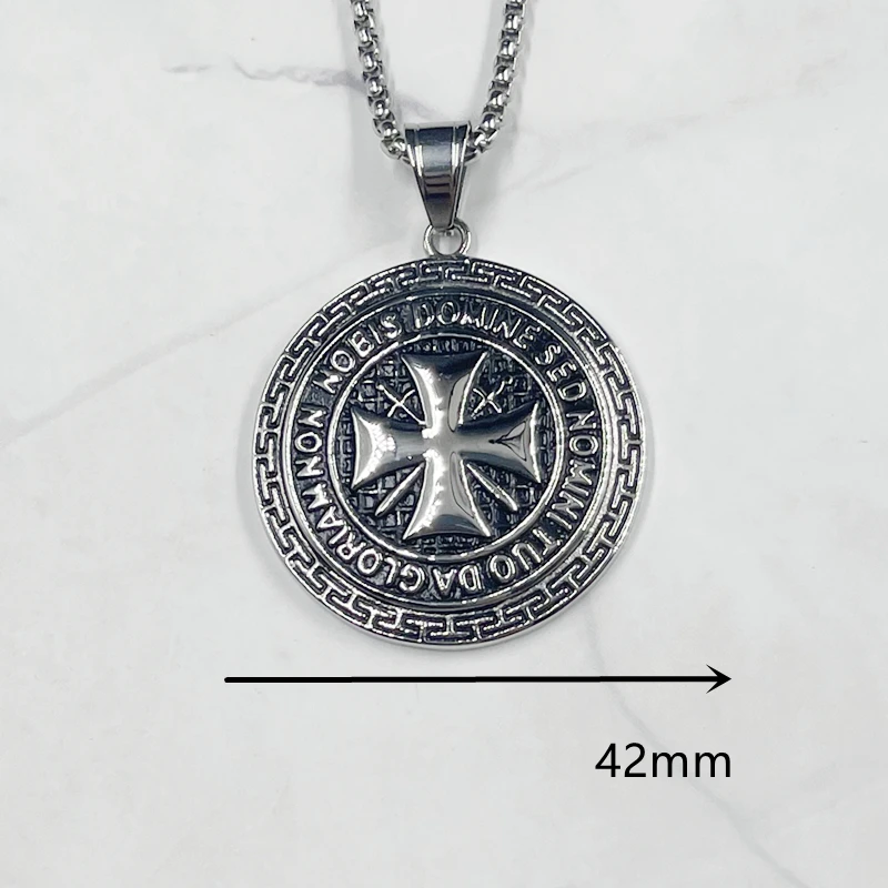 Hip hop Knights Templar Iron Cross Pendant Necklace Cubic Zirconia Stainless Steel Ordre du Temple for Male Men Rock Jewelry
