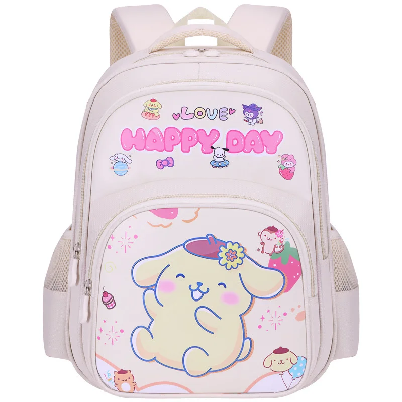 New Sanrio student schoolbag cartoon print beige pudding dog children's backpack large capacity load reduction waterproof