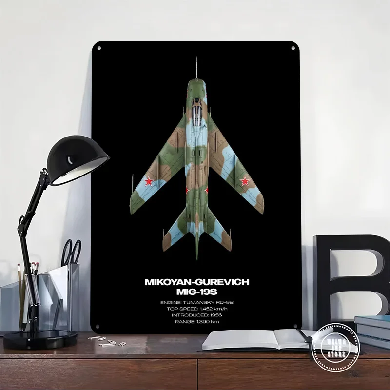 Mikoyan-Gurevich MiG-19S Fighter Jet Personalized 3D Textured Metal Poster Wall Art Vintage Tin Signs for Living Room Decoration