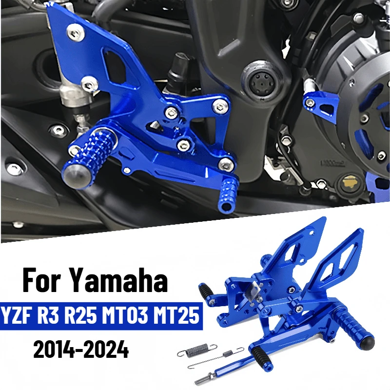 For Yamaha YZF R3 R25 MT03 MT25 2014-2024 Motorcycle Enhanced Riding Position Adjustable Rearset Footrests Custom Fit Footpegs