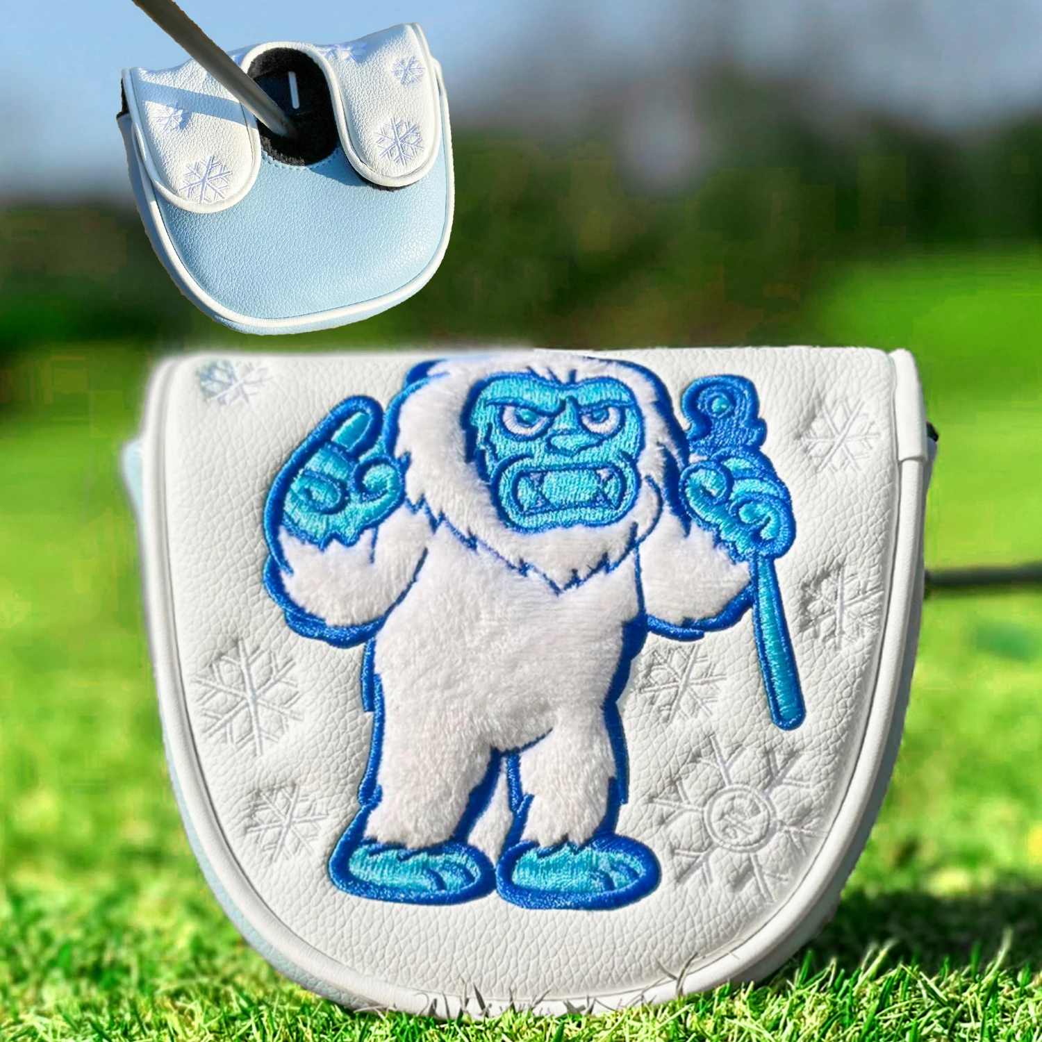 1pc Yeti Snow Monster Mallet Putter Cover Magnetic Closure Semi-Circle Putter Headcover Golf Club Protective Sleeve