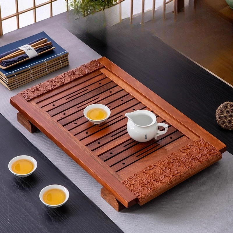 Solid Wood Chinese Style Drawer Tray Multi-Purpose Serving Board Home Gongfu Water Storage Holder