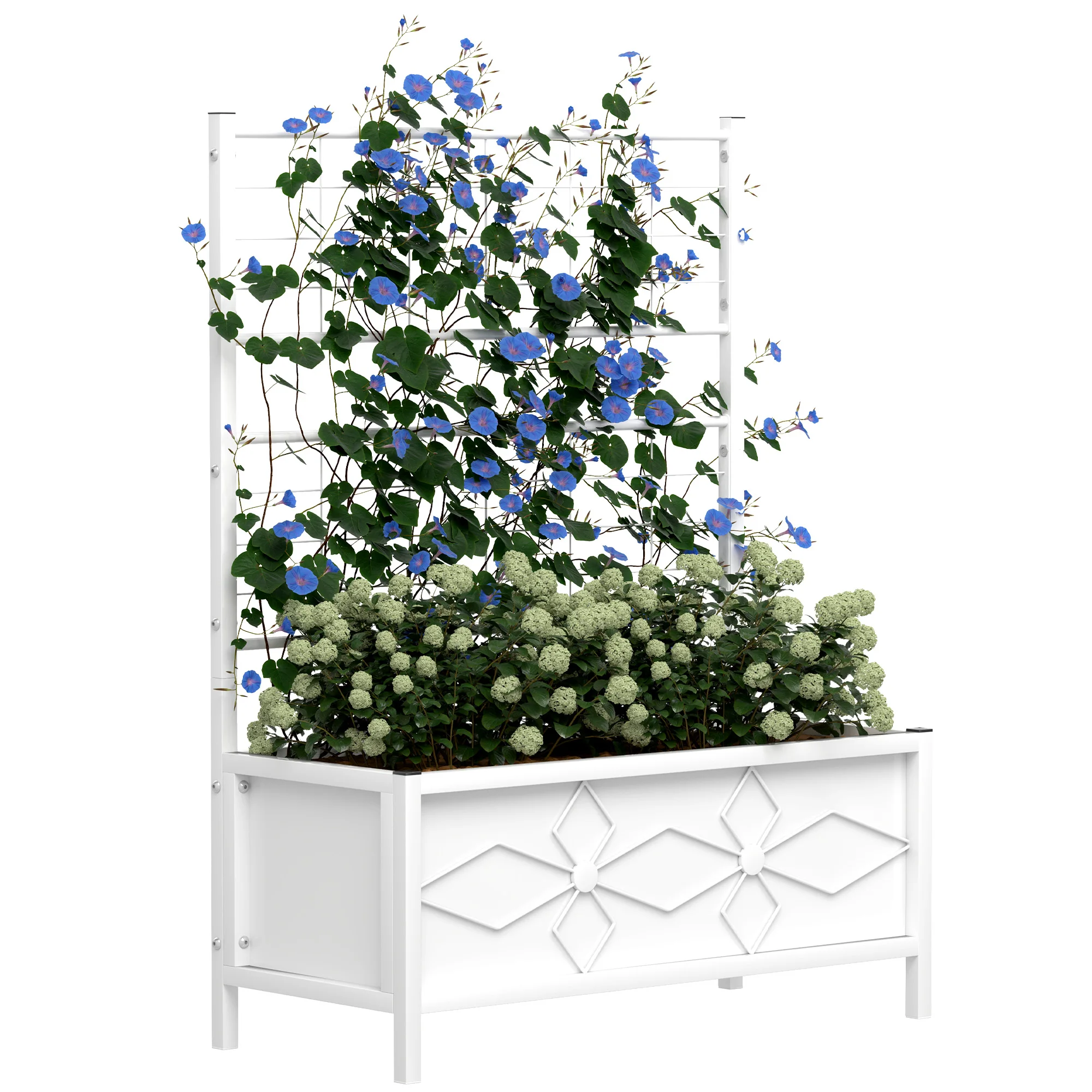Galvanized Raised Garden Bed with Trellis Planter Box, White