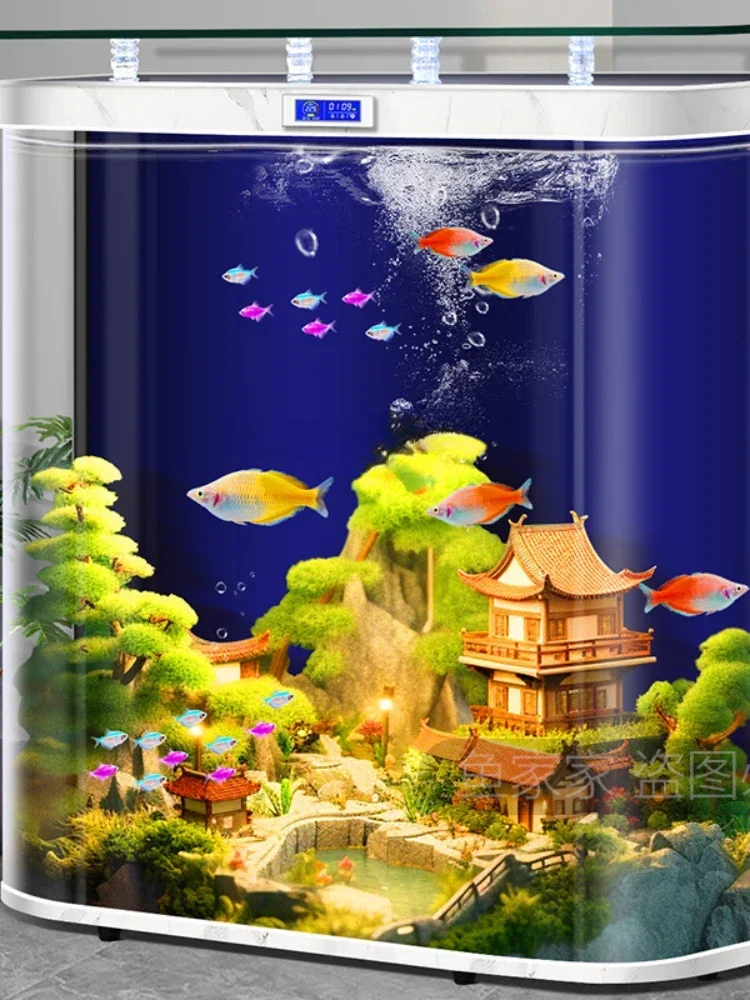 Hot Bending Integrated Fish Tank Living Room Wall-Mounted Large Fish Globe Smart Change-Free Aquarium