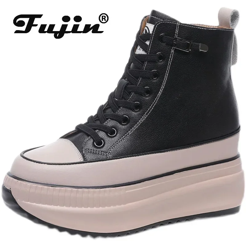 Fujin 7cm genuine leather women winter boots Platform Casual Ankle Boots BootiesWomen Shoes winter snow boots