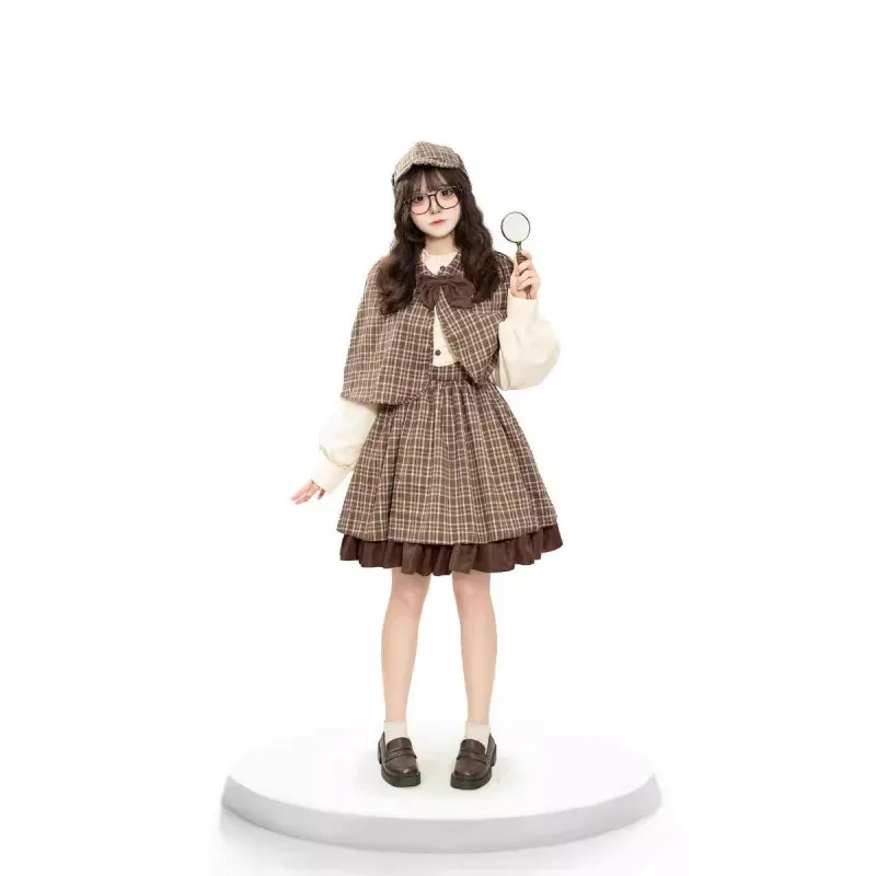 جديد 2025 للكبار والأطفال شيرلوك هولمز أزياء تنكرية لوليتا تنورة على طراز الكلية البريطانية مع شال ☆ ★ ☆ ★ qq