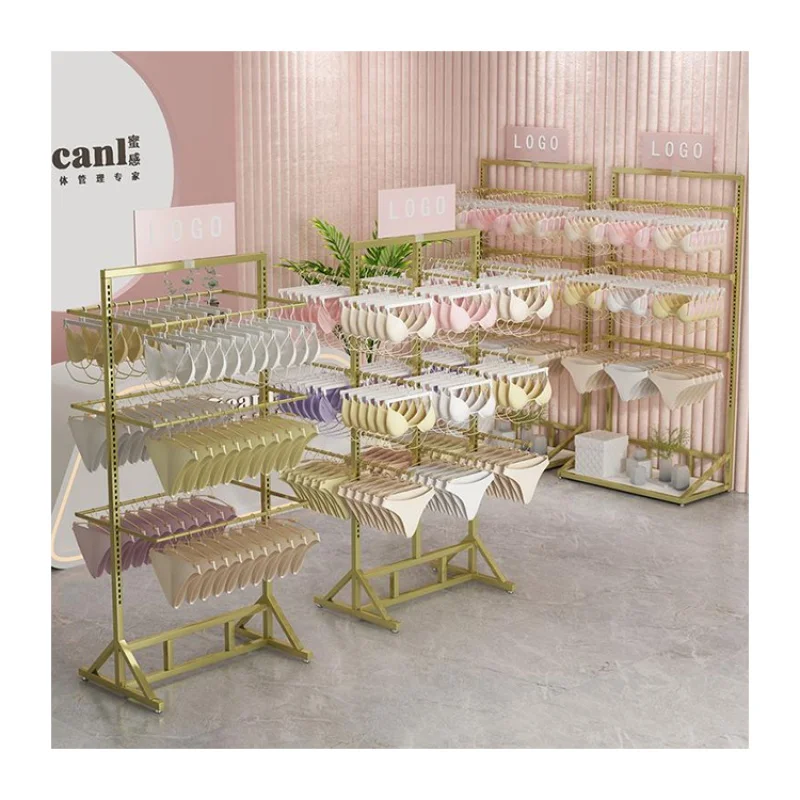 custom，Professional Manufacture Underwear Store Gold Shelf Underwear Retail Display Racks Gold