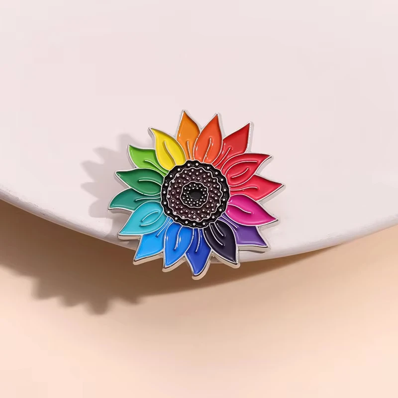 Jardme Rainbow Sunflower Enamel Pin Pride Lesbian Gay Flower Brooch Lapel Backpack Badge Asexual Bisexual Symbol Jewelry