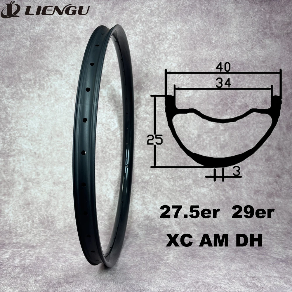 LIENGU 27.5er or 29er MTB Carbon Rims XC AM DH 40mm Width Asymmetry Offset 3mm 25mm Depth 24 28 32 Holes Mountain Bike Rings