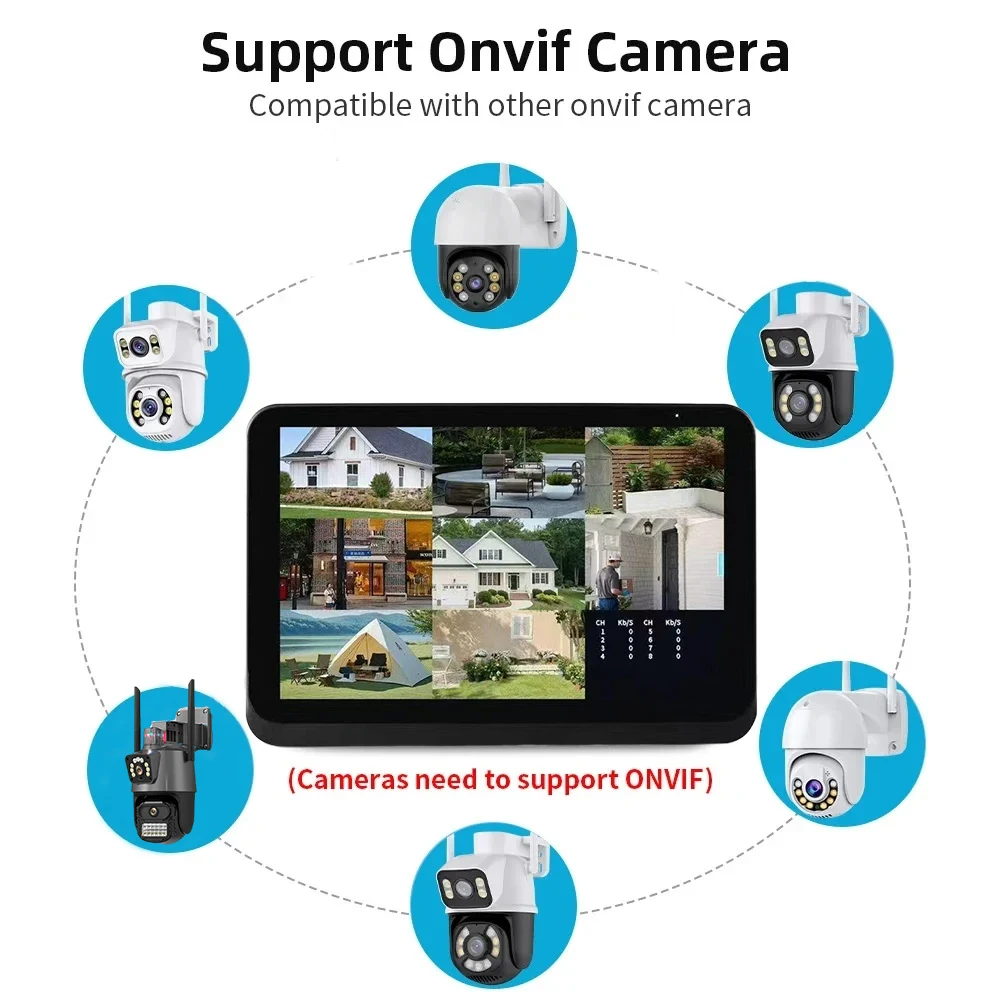 Uzoom 6MP WiFi Kit de sistema de câmera de segurança Sistema CCTV sem fio NVR com tela PTZ externa Áudio bidirecional Vigilância por vídeo