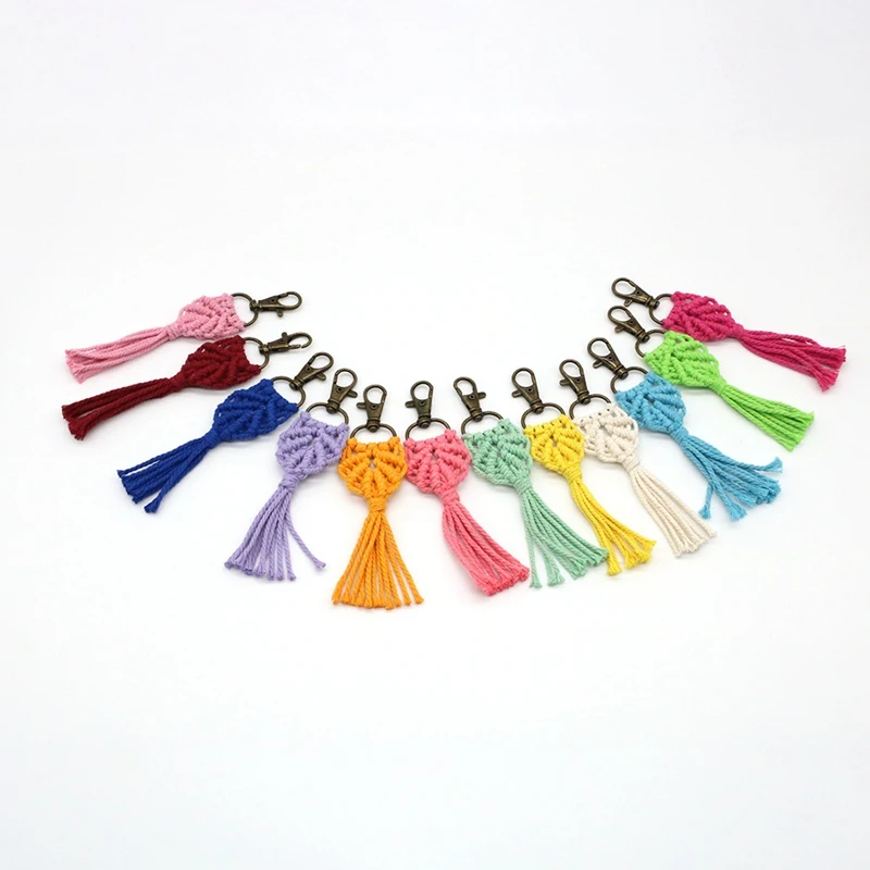 NEW-12 Pieces Mini Macrame Keychains Boho Macrame Bag Charms For Car Key Purse Phone Supplies