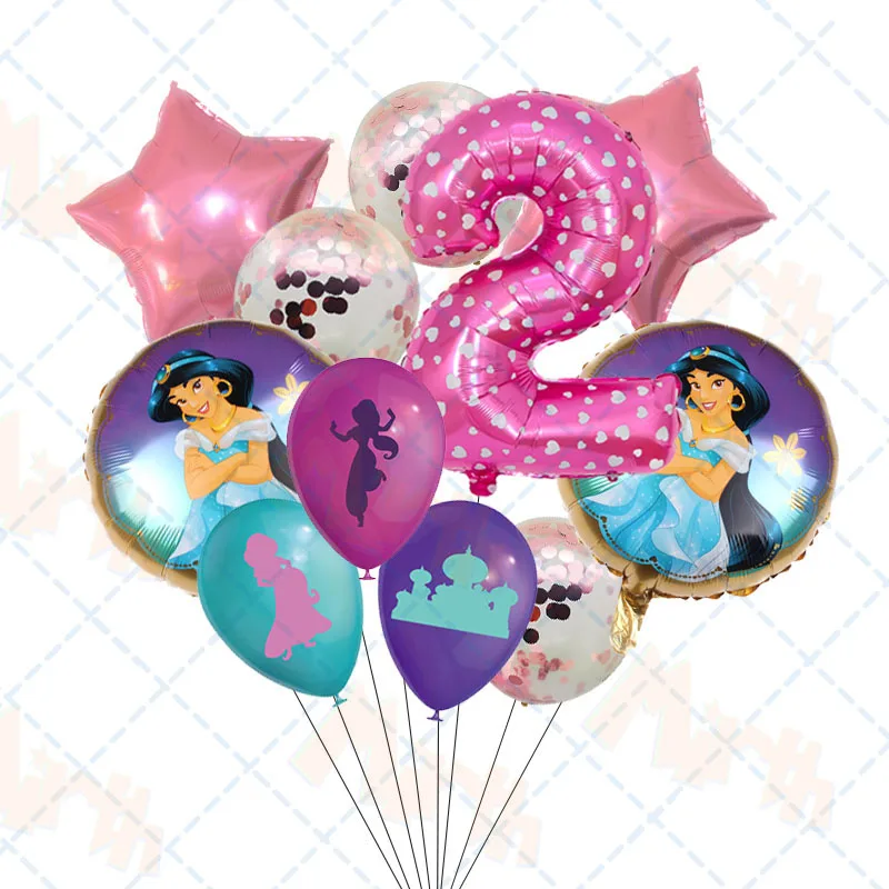 Fioletowa księżniczka Jasmine lateksowa balonowa dziewczyna materiały urodzinowe Home Decor numer Ballon Baby Shower dekoracje ślubne