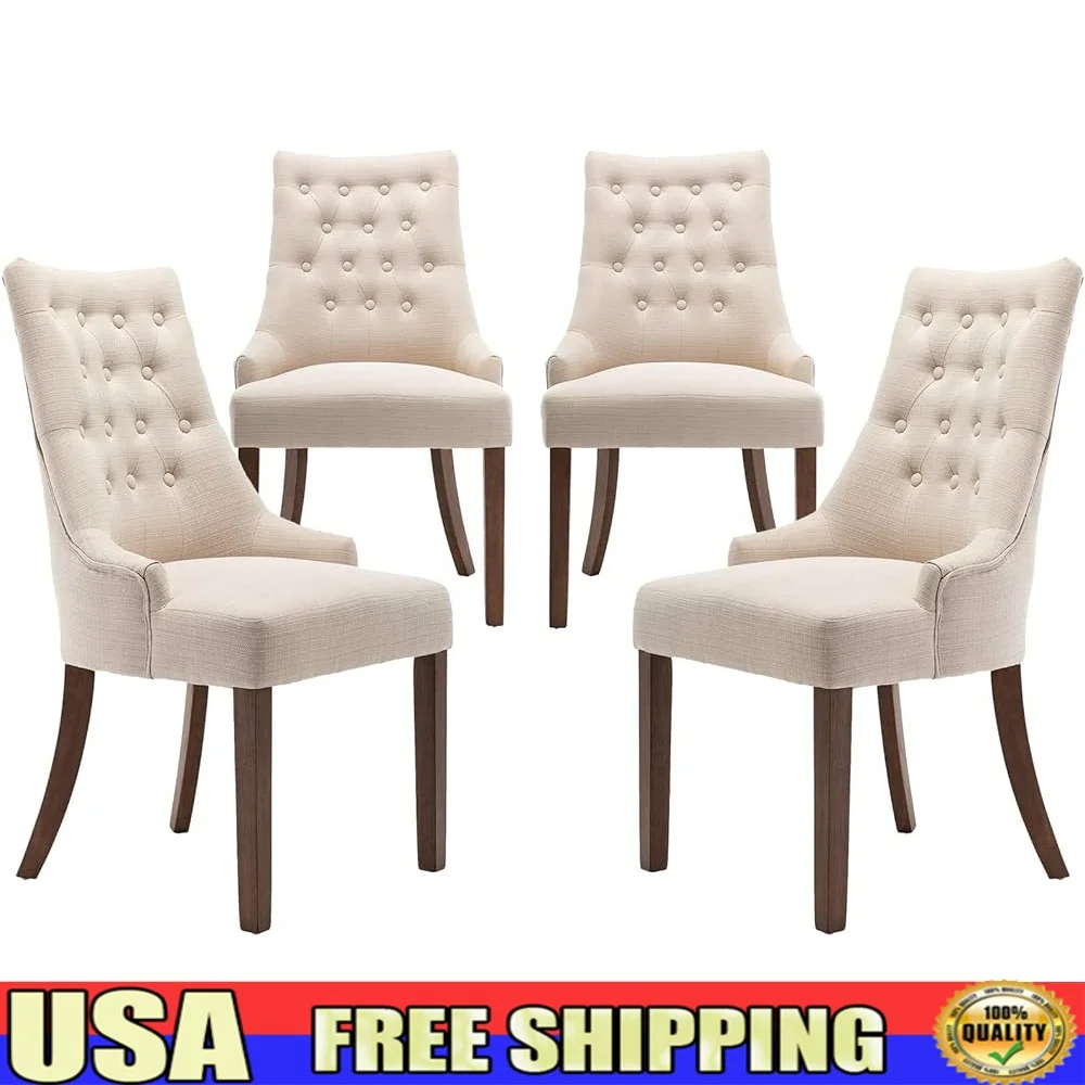

Wingback Upholstered Dining Chairs Set of 4 Tufted Button Padded Supportive Accent Chairs Easy Assembly Dining Room Living Room