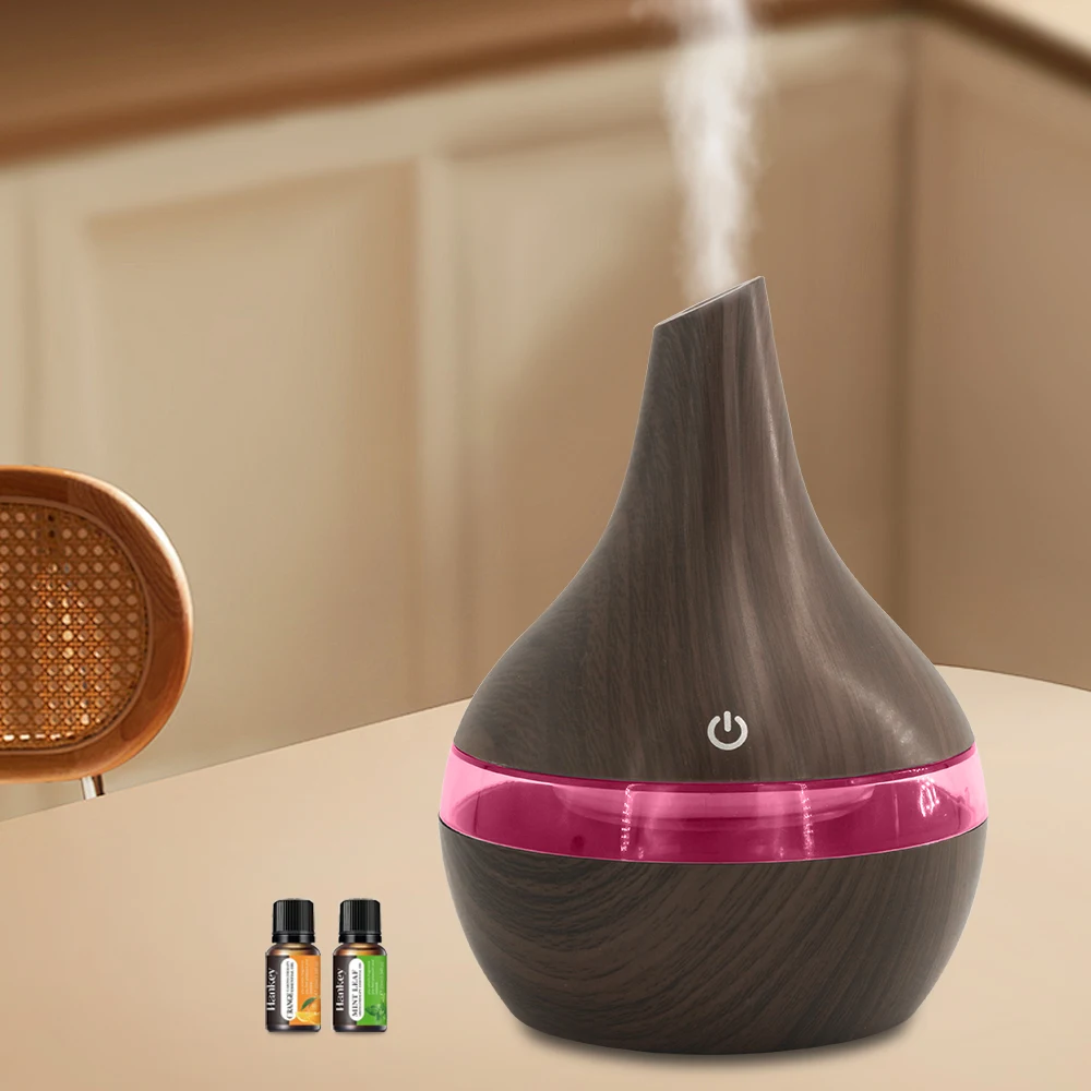 

300ml Wood Grain Humidifier & Essential Oil Diffuser Quiet Ultrasonic for Home Office Desk