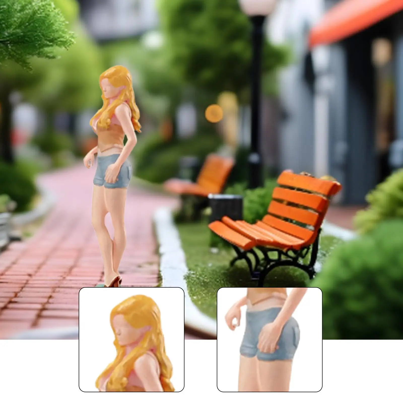 1/64 Miniature Figure Mini People Figurine Resin Blonde Shorts Beauty for Photography Model Trains Micro Landscape Decoration