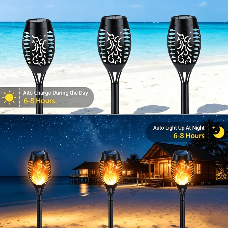 1-12Pcs Solar Torch Light with Flickering Flame Outdoor Waterproof Solar Garden Lights for Outside Garden Patio Pathway Yard