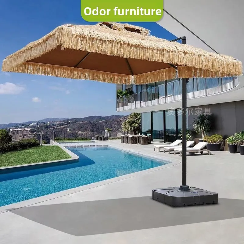 *& Modern Minimalism Beach Umbrella Polyester Metal Pole Manual Opening Courtyard Garden Outdoor Seaside Leisure Sunshade No Log