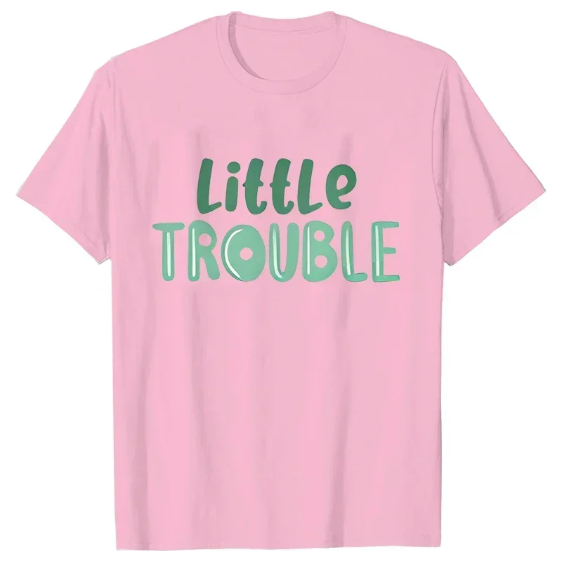 Big Trouble Little Trouble Father and Son Daughter T-Shirt Funny Graphic Y2k Tops Father\'s Dad Clothes Matching Family Tees