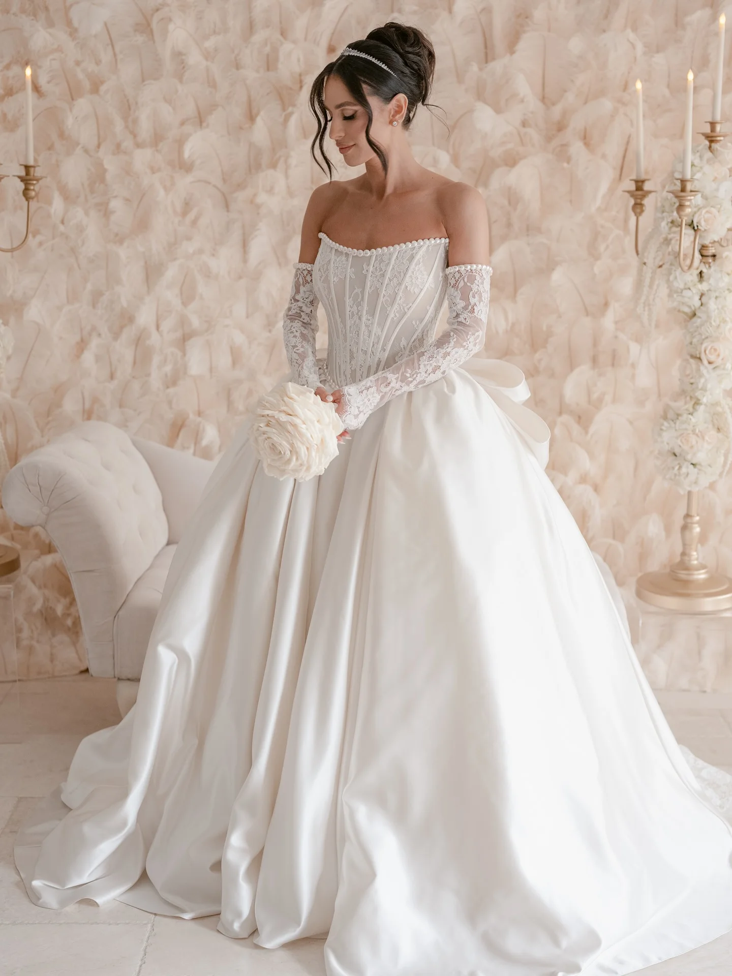 Vestido de casamento de renda cetim vestido de baile vestidos para noiva mangas desmonbles novia manga longa vestido de minimalista sob medida nupcial