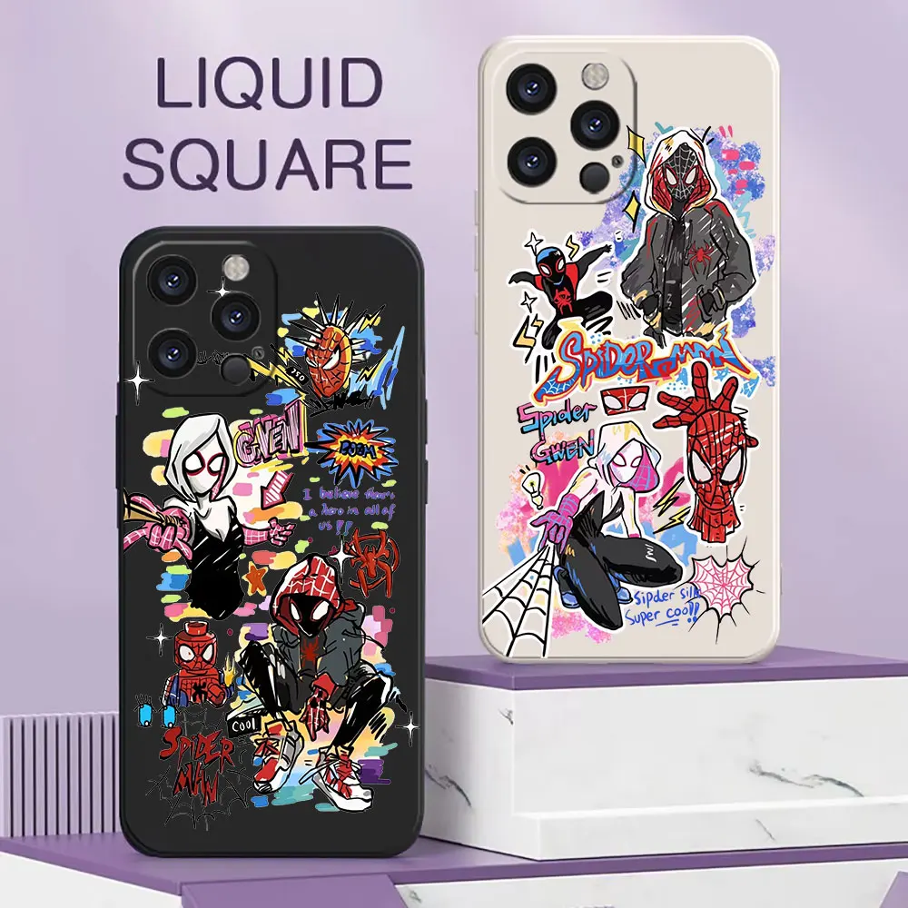 

Cartoon Marvel Spider Man For iPhone 16 ProMax Case For iPhone 16 15 14 13 12 11 Pro Max 15 Plus Mini Case Liquid Silicone Cover