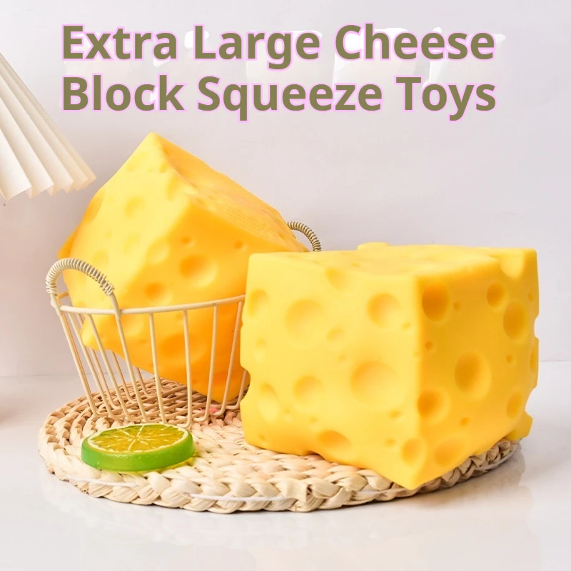 New Jumbo Large Cheese Block Squishy Slow Rising Flour Squeeze Creative Stress Relief Fidget Toy For Adults Anxiety Relief