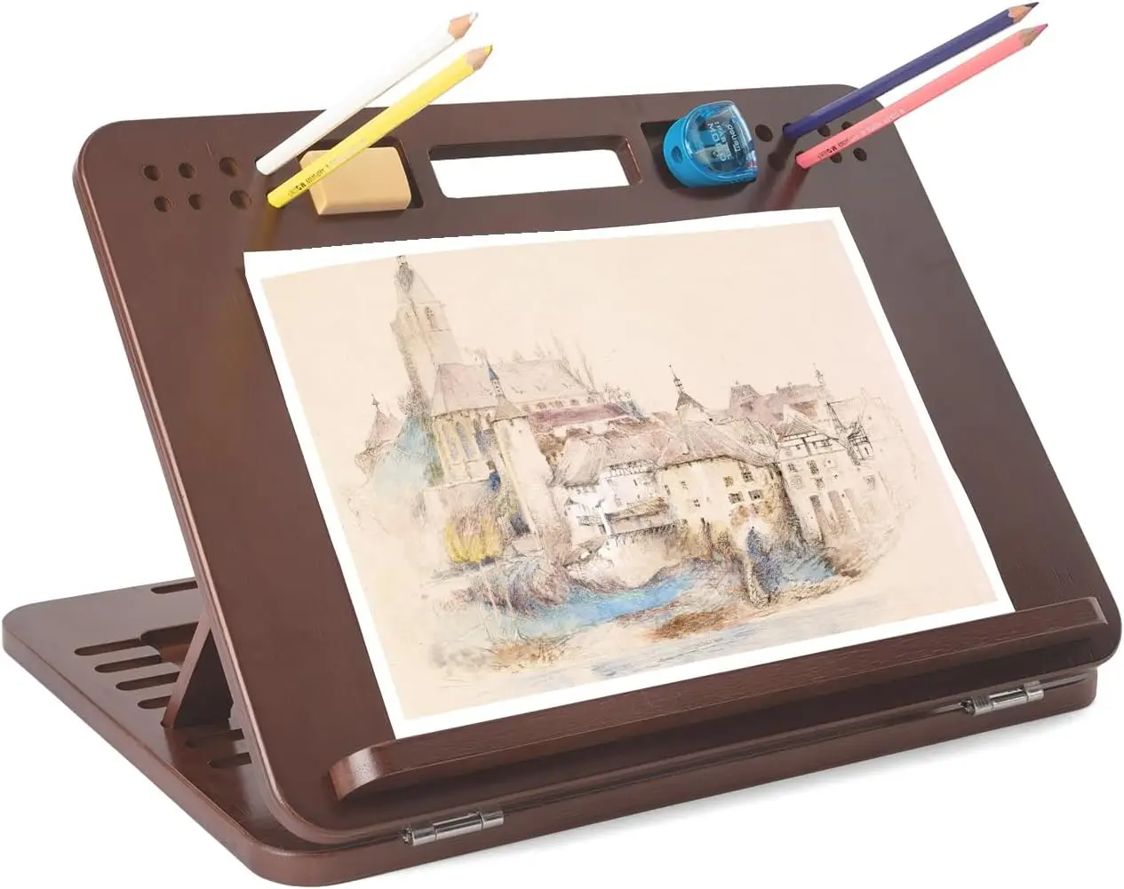 

Adjustable Bamboo Table Easel, 16x12 Inch Portable Drawing Board with Storage Handle for Sketching and Reading