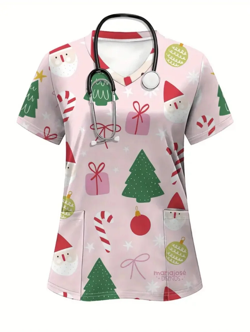 Uniforme de gommage pour femme, imprimé élémentaire de noël, gommage de soins de santé, mode avec poches, uniforme d'infirmière à manches courtes, hauts pour femmes, nouvelle collection