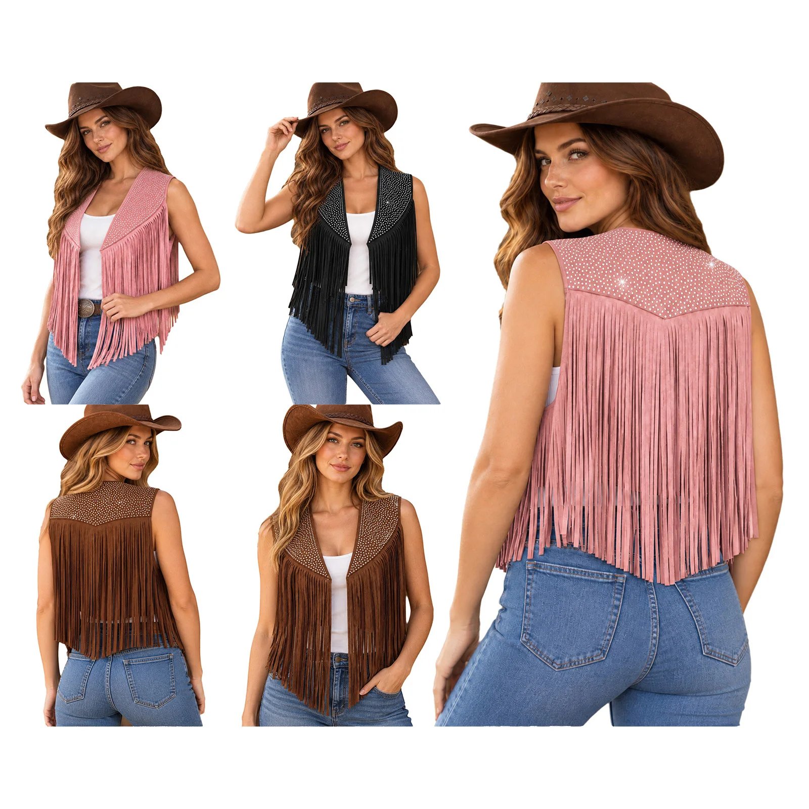 Gilet Cowgirl à Franges et Strass Femme – photo 3