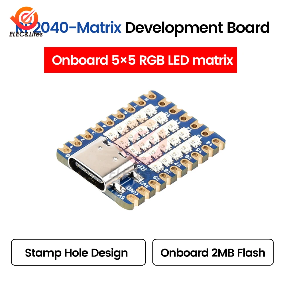 للوحة تطوير Raspberry Pi RP2040-Matrix 5 × 5 RP2040 RGB LED Matrix استنادًا على معالج RP2040 ثنائي النواة