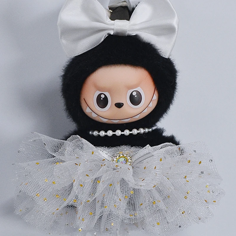 

4th Gen Labubu Pin for Love Series: Gold & Silver Tutu Dress Set with Bow for Mini Vinyl Doll, Changeable Princess Outfit