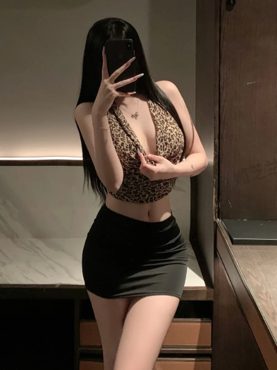 

Сексуальная секретарша, забавные женские комплекты юбок в стиле Abstinence, леопардовый принт, сексуальная облегающая одежда для сна, комплекты с юбкой, очаровательные 6W5V