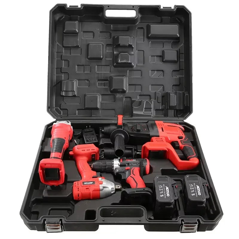 21V Combination Brushless Portable Cordless Power Tool Set 4pcs Electric Hammer Impact Drill Angle Grinder Wrench for Home