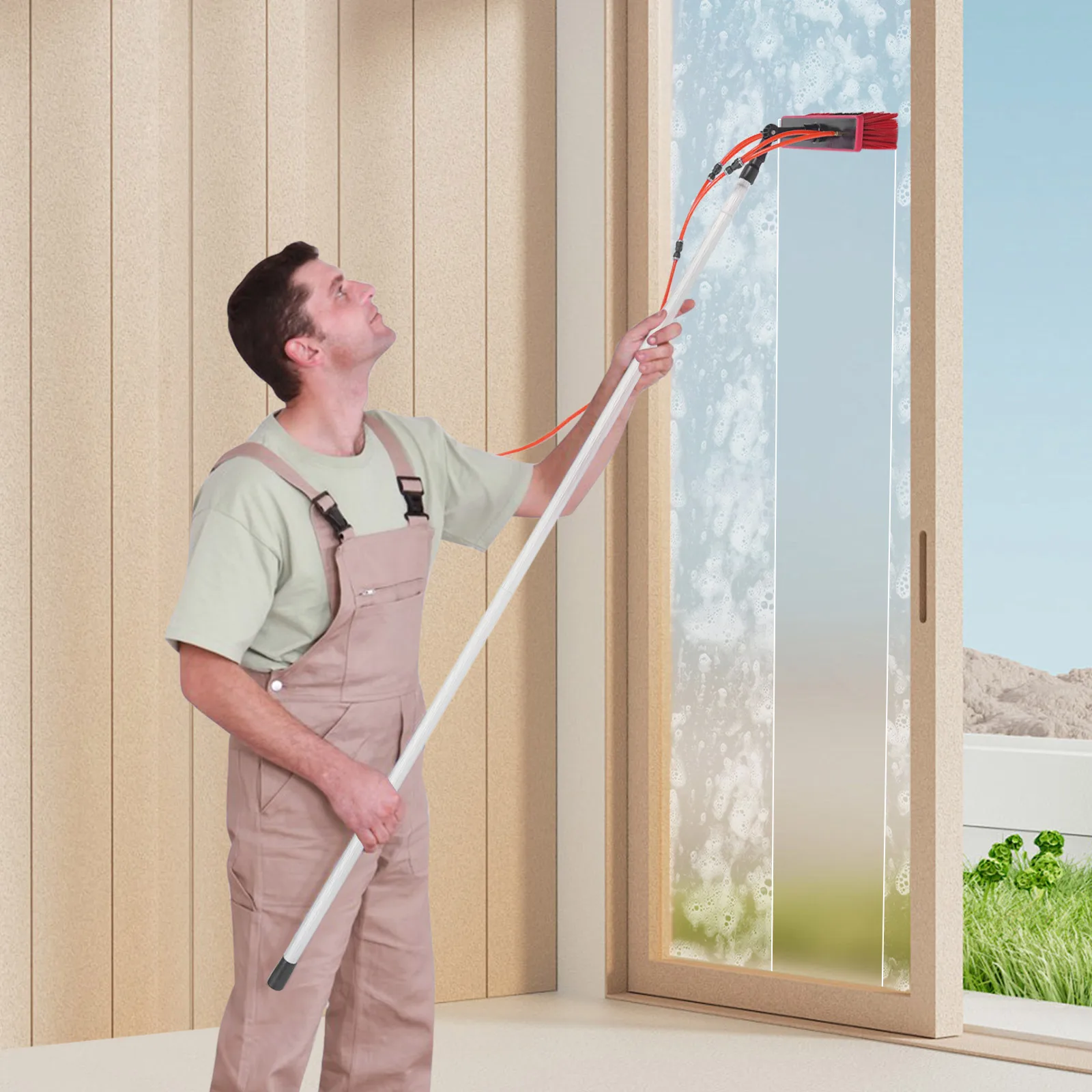 

Window Cleaning Kit Water Fed Pole Cleaning Kit 7.4m Telescopic Brush with 20m Hose for High-Rise Window Washing