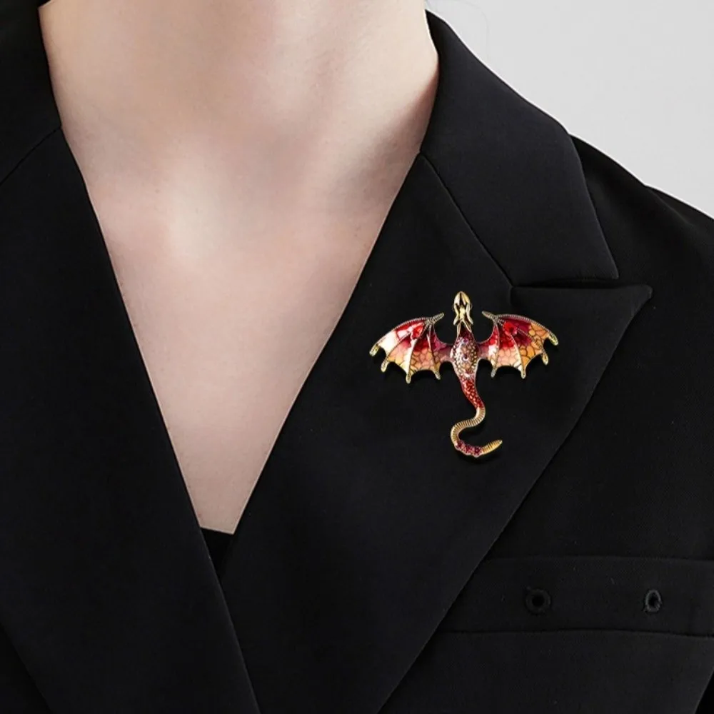 Colorful Enamel Dragon Brooches Retro Gold Plated Flying Dragon Brooch Pins Animal Metal Rhinestone Dragon Brooch