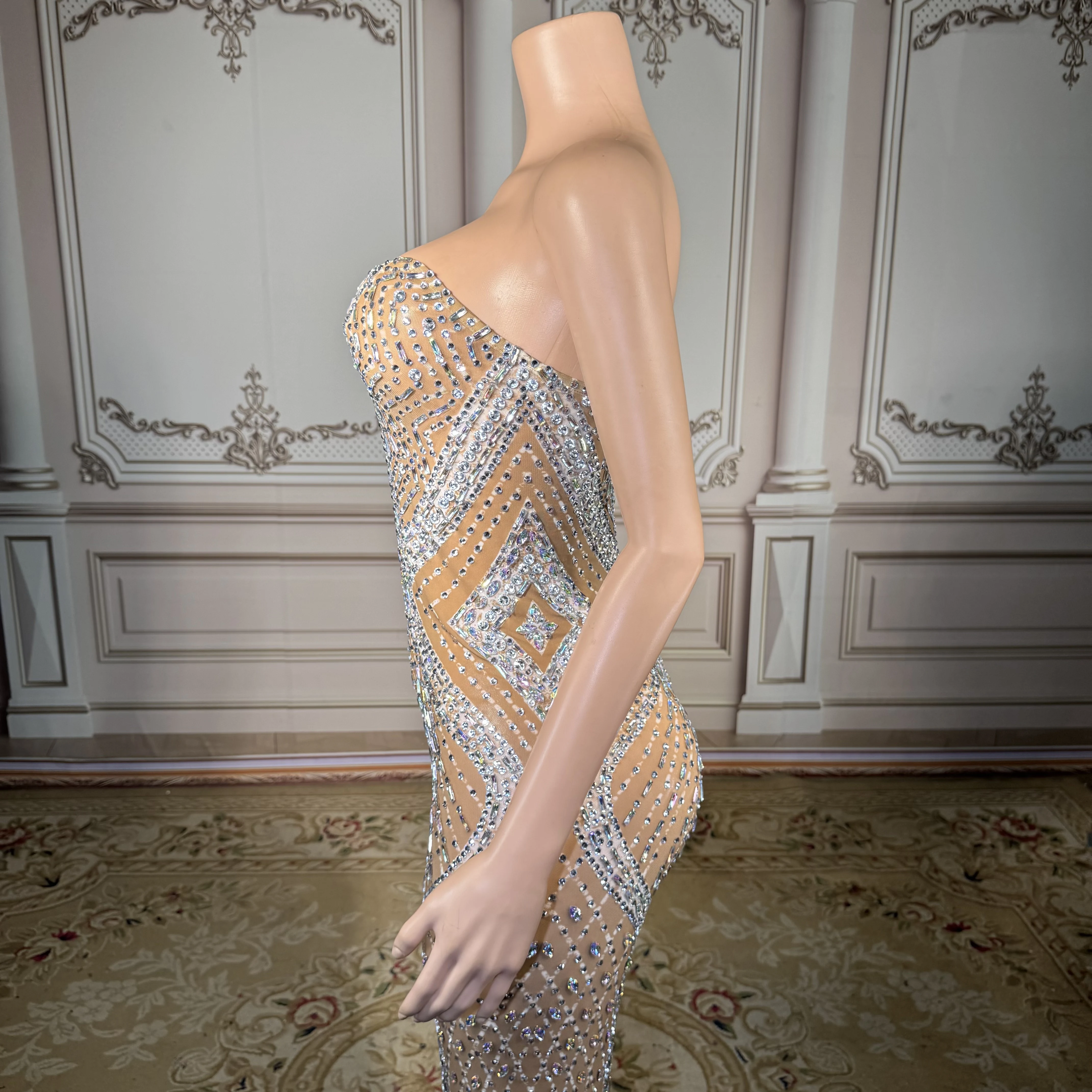 ZD – robe de soirée de luxe pour femmes, avec cristaux scintillants, en maille transparente, longueur au sol, pour Cocktail, discothèque, bal