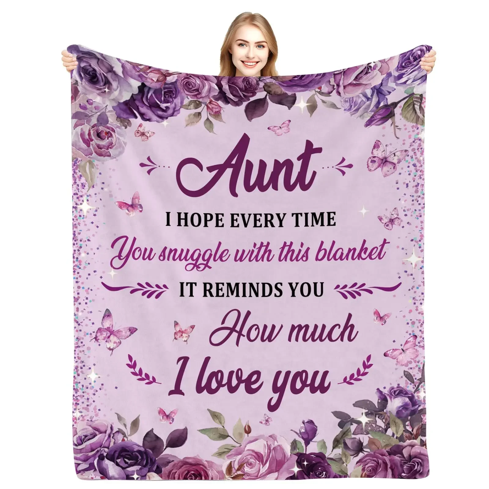 Soft Envelope Blanket Pink Purple Flannel Blanket for Sister Mom Dad Aunt Best Friend New Year Gift Christmas Gift Birthday Gift