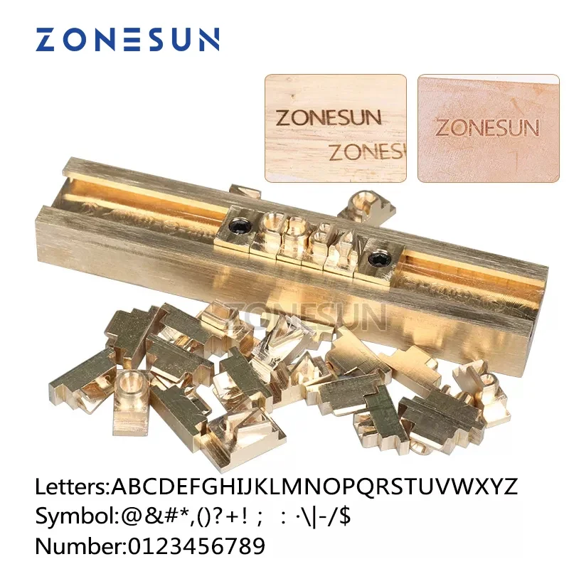 

ZONESUN T-slot Brass fontes Letters Debossed Mold Hot Foil Stamp Copper Alphabet Press Set Customized Font DIY Character Mold