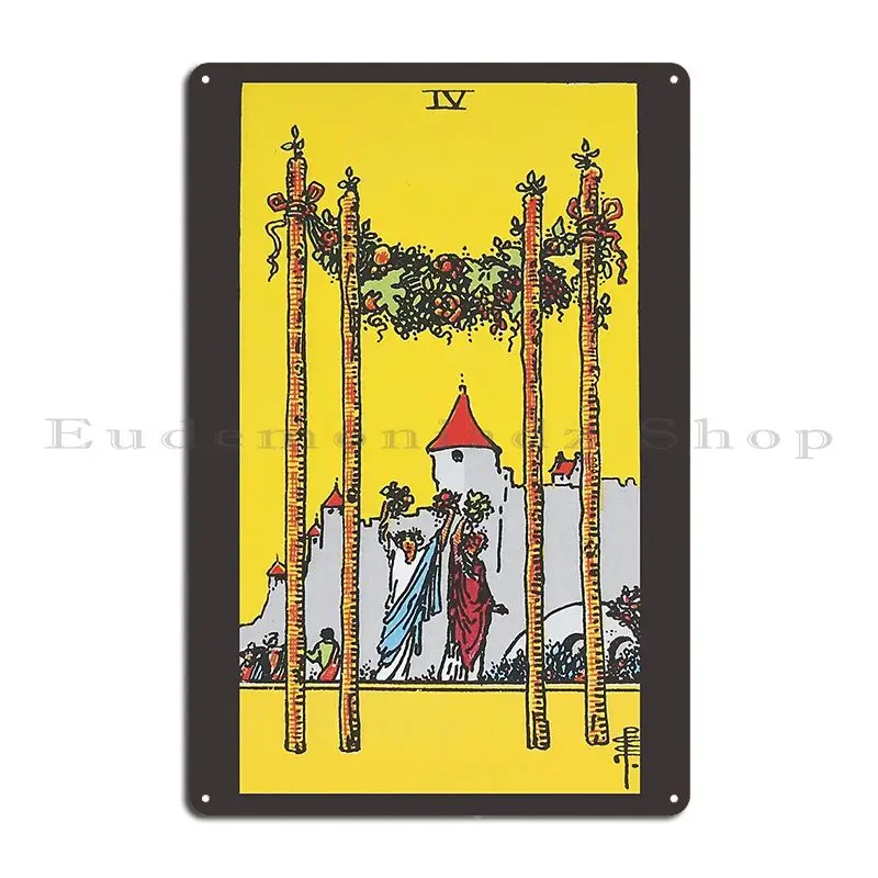 four of wands rider waite smith tarot Metal Sign Classic Wall Cave Design Wall Cave Funny Tin Sign Poster