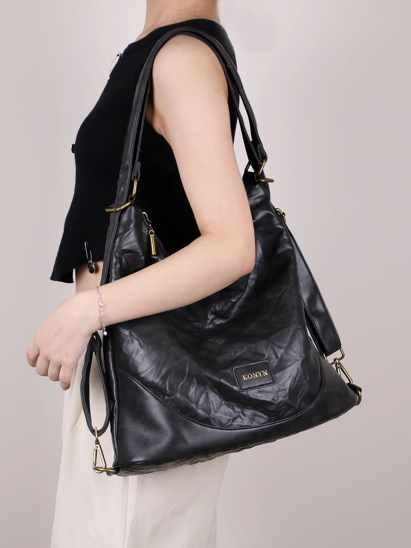 

Large-capacity Tote bag 2025 new high-grade commuter bag wax leather one-shoulder underarm bag niche design shoulder bag soft le