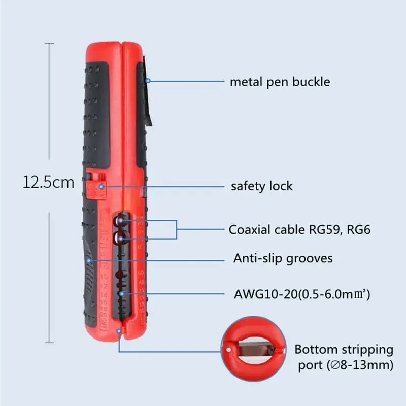 RG59 RG6 Automatic Wire Stripper with Clamp Portable Electric Wire Stripping Tool Cutter Pliers Coaxial Cable Stripper Hand Tool