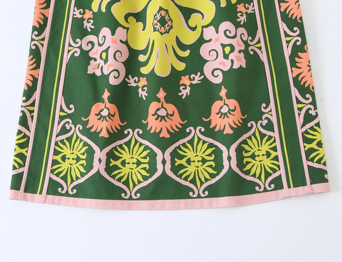 KONDALA Schicker Grüner Herbst-Print Damenanzug Schleifenblumenhemd + Midirock mit elastischem Bund Mode 2026 Vintage Damen-Urlaubssets – Detail 22