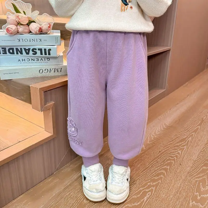 

Sanrio Hello Kitty Winter New Letter Cat Embroidery Fleece Sweatpants Sweet Cute Warm Comfortable Casual Pants Simple Versatile