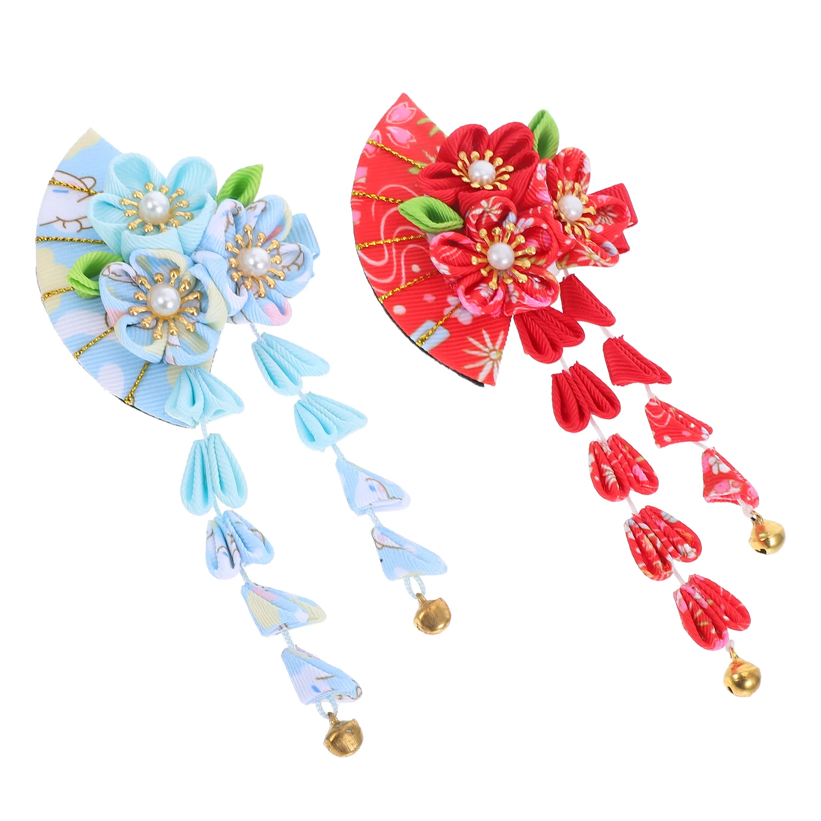 2 Pcs Japanese Style Hair Accessories Pin Kimono Hairpin Elegant Accessory Ornament Flower Clip Cloth Traditional Geisha