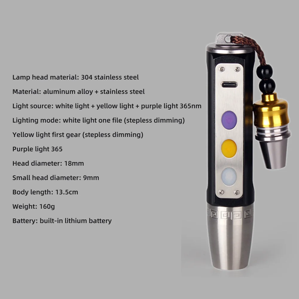365/395NM Jade Identification lumière Rechargeable gemme lampe de poche 3 Sources de lumière détecteur lampe UV lumière pour bijoux émeraude