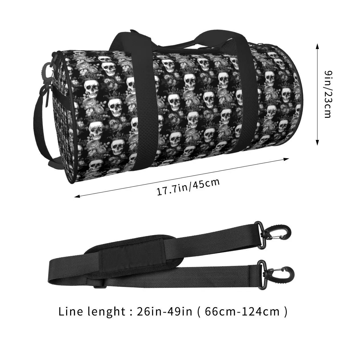 Rose Crown Skull Gothic Gym Bag Horror Dark Outdoor Sports Bags with Shoes Luggage Print Handbag Colorful Fitness Bag For Couple