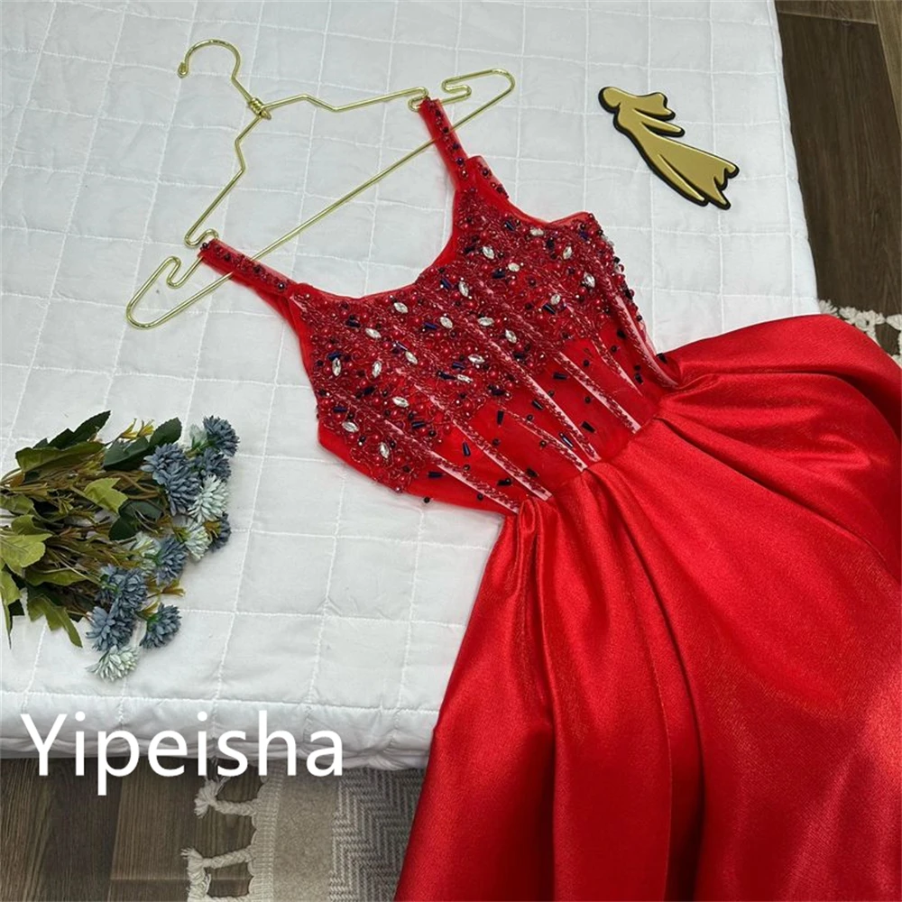 Customized Elegant Fashion Jewel Ball gown Evening Formal Ocassion Gown Sequin Flowers Satin Celebrity Dresses