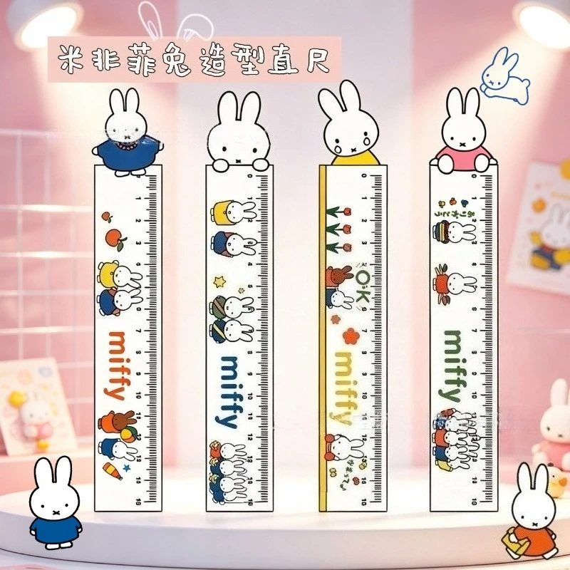 New Miffy Rabbit Acrylic Ruler High Color Value Creative Cartoon 15CM Ruler Strong and Durable Student Drawing Measuring Ruler
