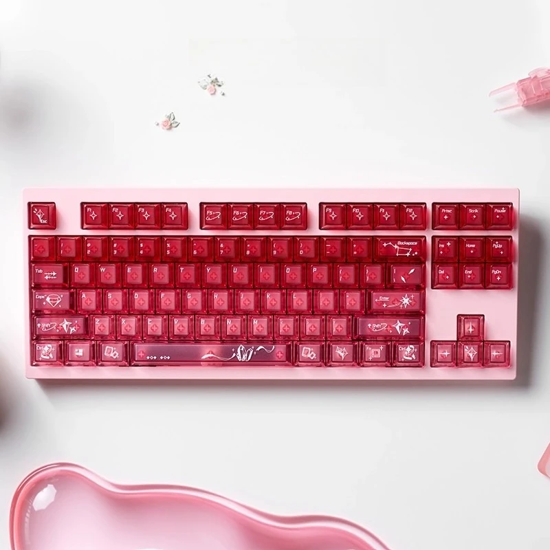 

Pink Cinnabar Gemstone Theme Keycaps 149 Keys PC Cherry Profile Customised Gaming Keyboard Cap for Mechanical Keyboard Gift